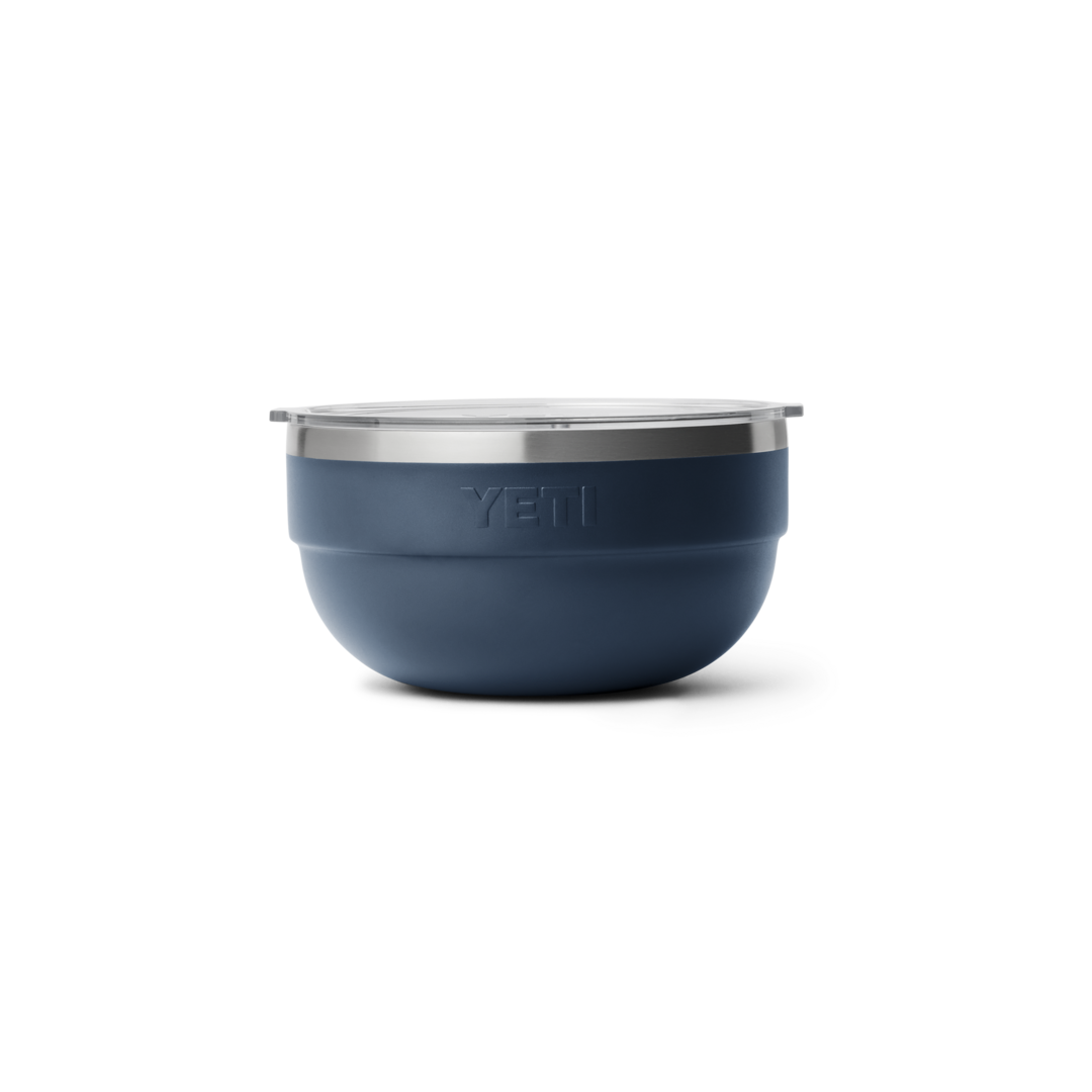 Matte navy insulated stainless steel bowl with clear lid from durable dinnerware and kitchenware collections under $100
