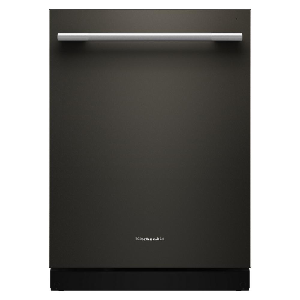 Matte black KitchenAid dishwasher with third level jet rack and sleek horizontal handle in Kitchen & Kitchenware collection