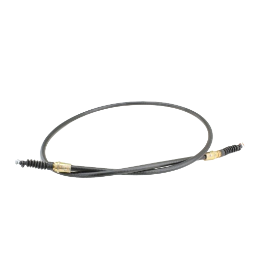 Black park brake cable with brass fittings and protective sleeves designed for left-hand mechanical controls in tools and home improvement