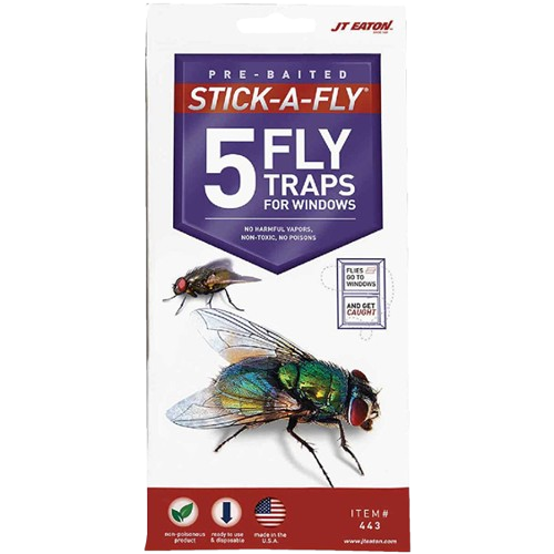 Package of five disposable indoor fly traps for insect and pest control in lawn and garden collections