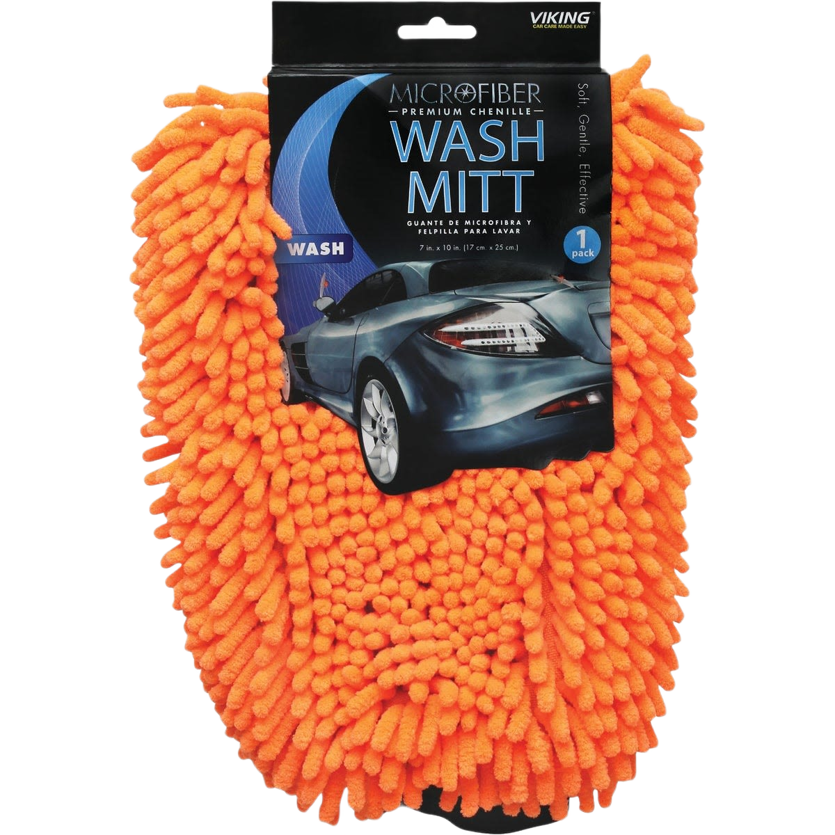 Orange microfiber chenille wash mitt designed for gentle automotive cleaning, featured in automotive and tools collection under $50