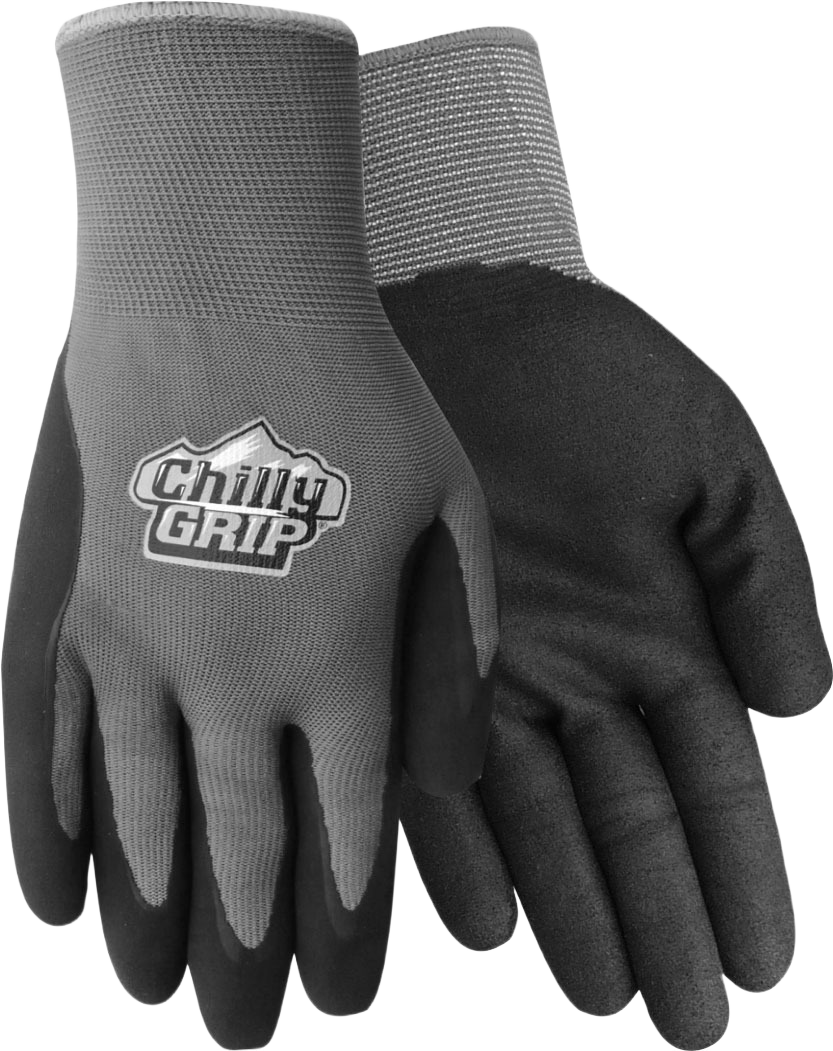 Pair of medium grey chilly grip water resistant gloves with textured palms for work and safety use under $50 collections