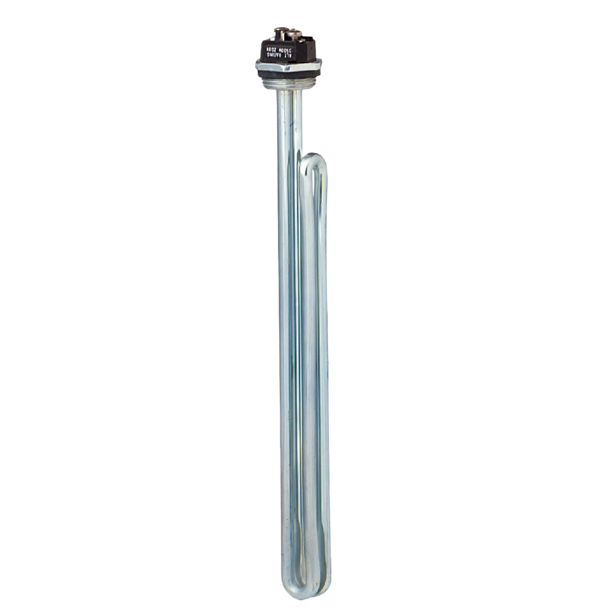 Metal screw-in heating element for water tanks with electrical connection for home improvement use