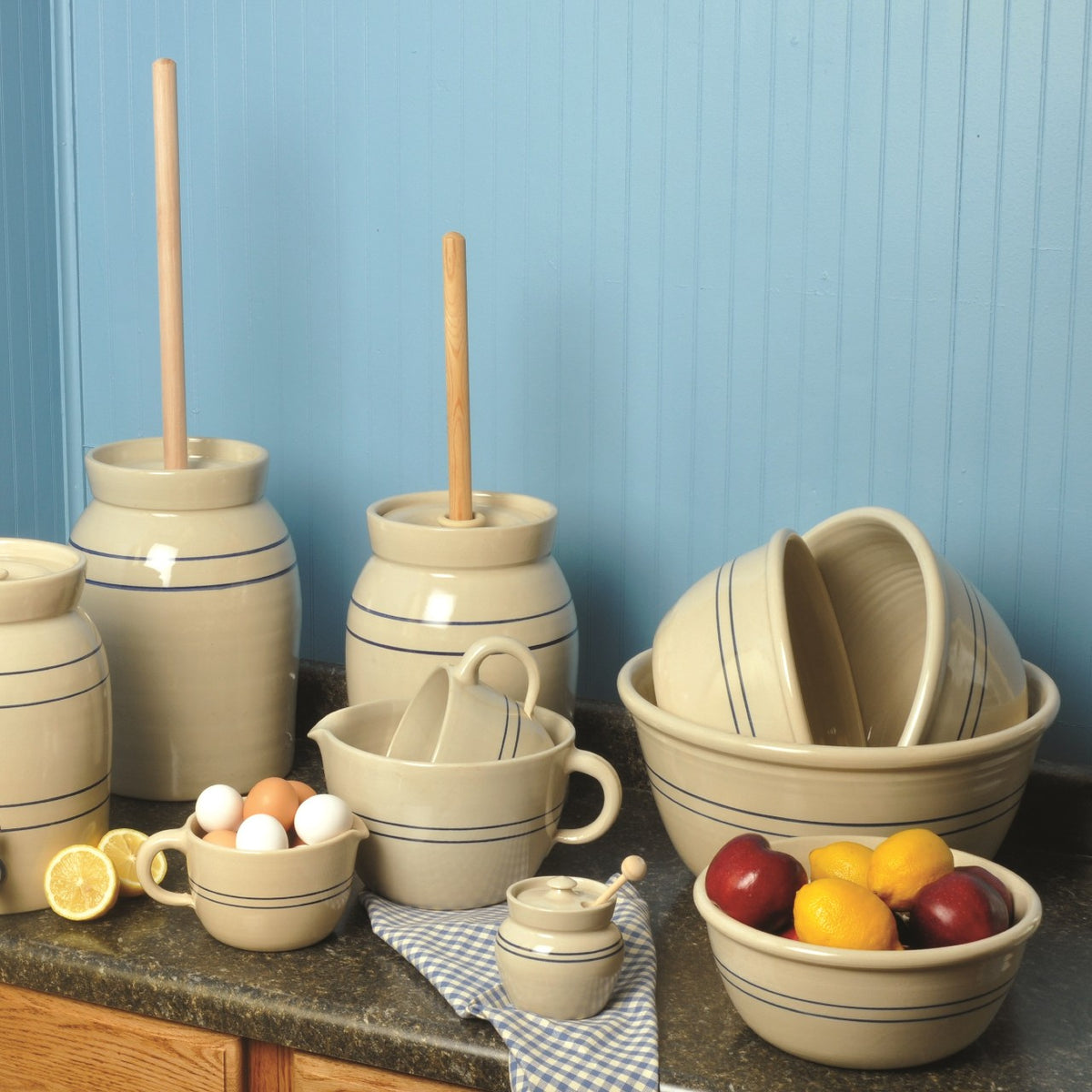 Heritage Blue Stripe Stoneware Batter Bowls