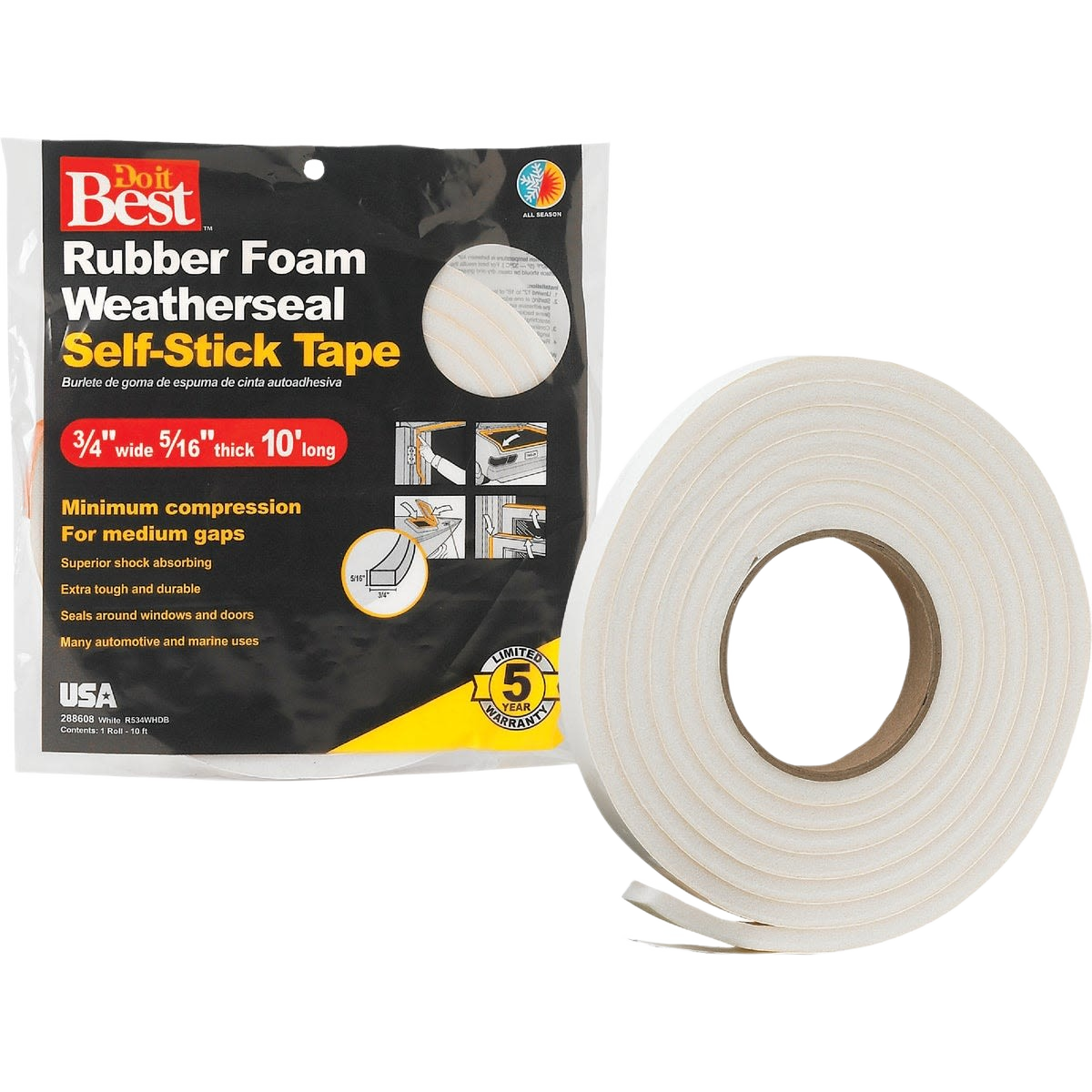 White rubber foam self-adhesive tape for sealing gaps in home improvement hardware under $50 collections
