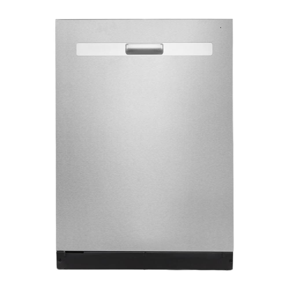 Stainless steel dishwasher with pocket handle and fingerprint resistant finish for kitchen and appliances collections