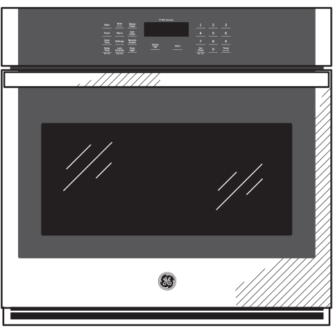 Front view of stainless steel smart built-in oven with digital controls from single wall ovens collection