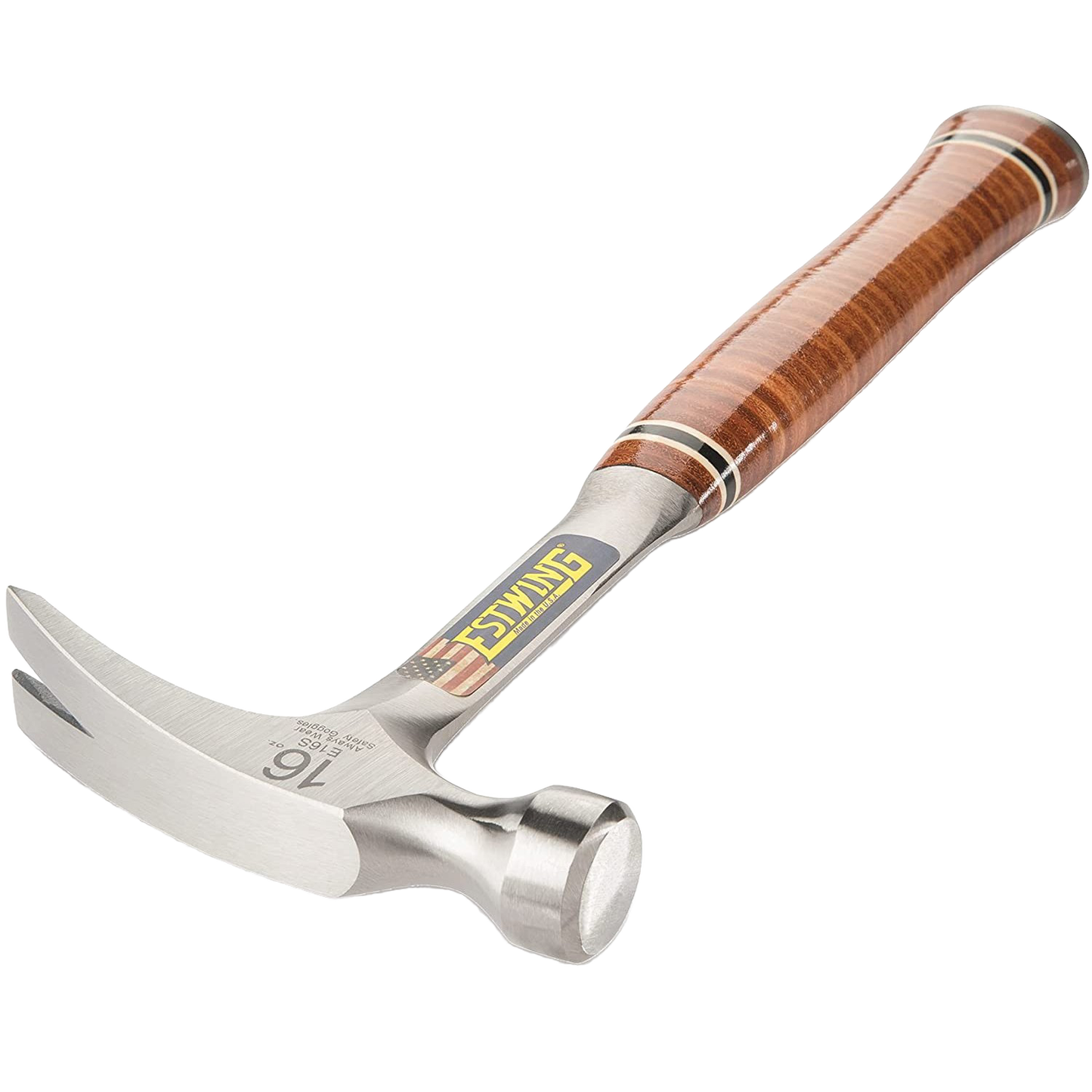 Claw hammer with stacked leather handle and forged steel head for woodworking and hand tool collections under $100
