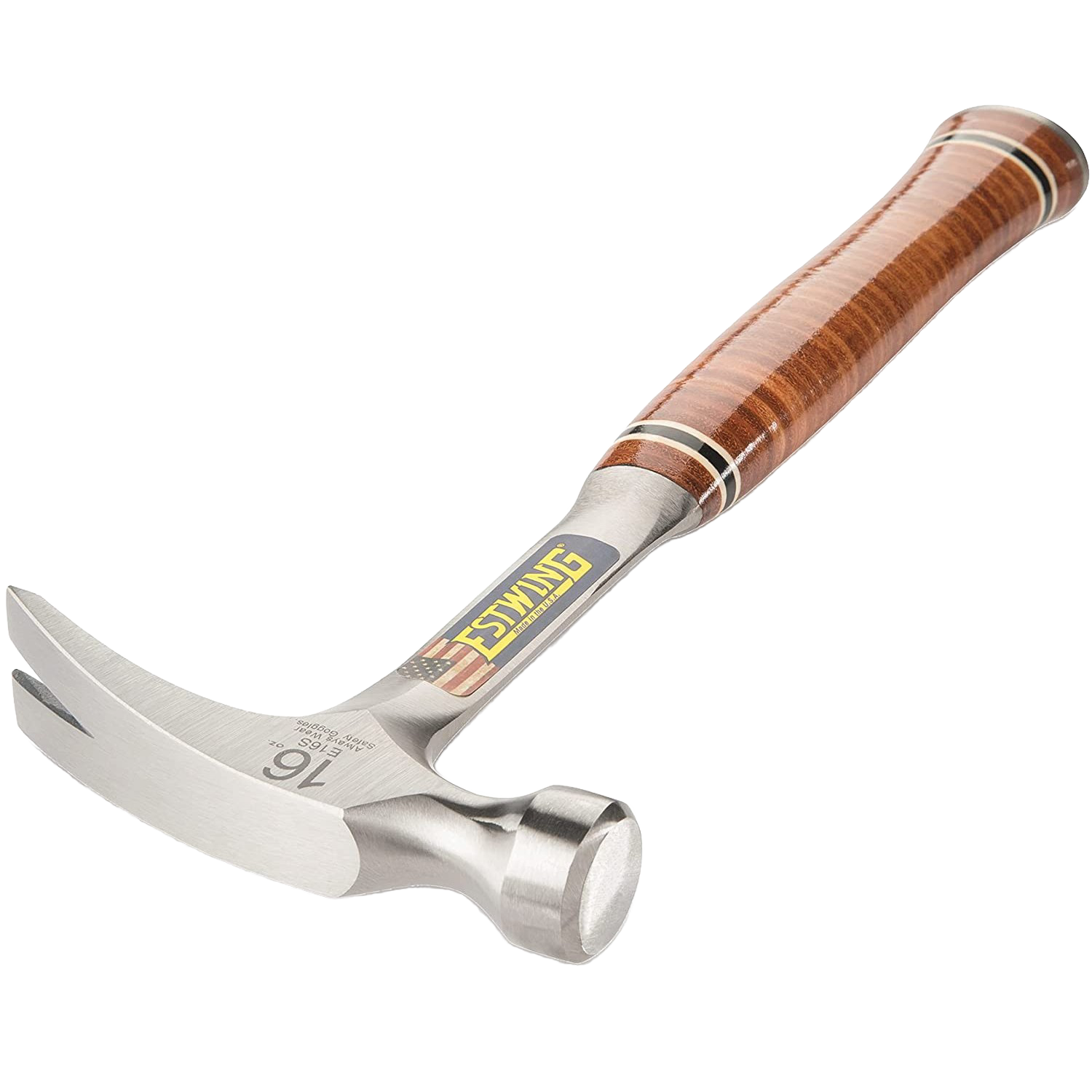 Claw hammer with stacked leather handle and forged steel head for woodworking and hand tool collections under $100
