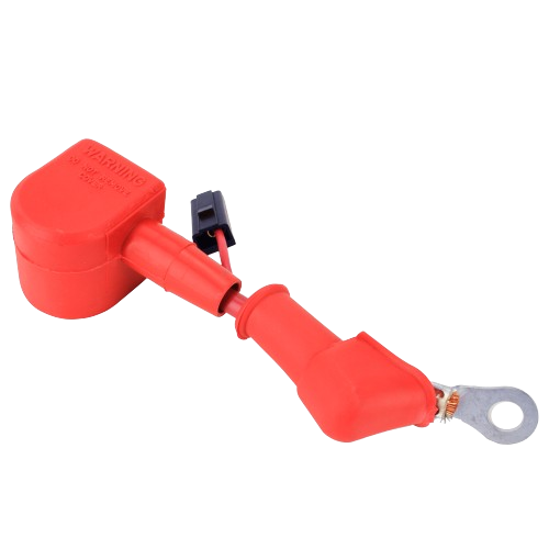 Red insulated positive battery cable with metal terminal ring designed for tools and home improvement tasks