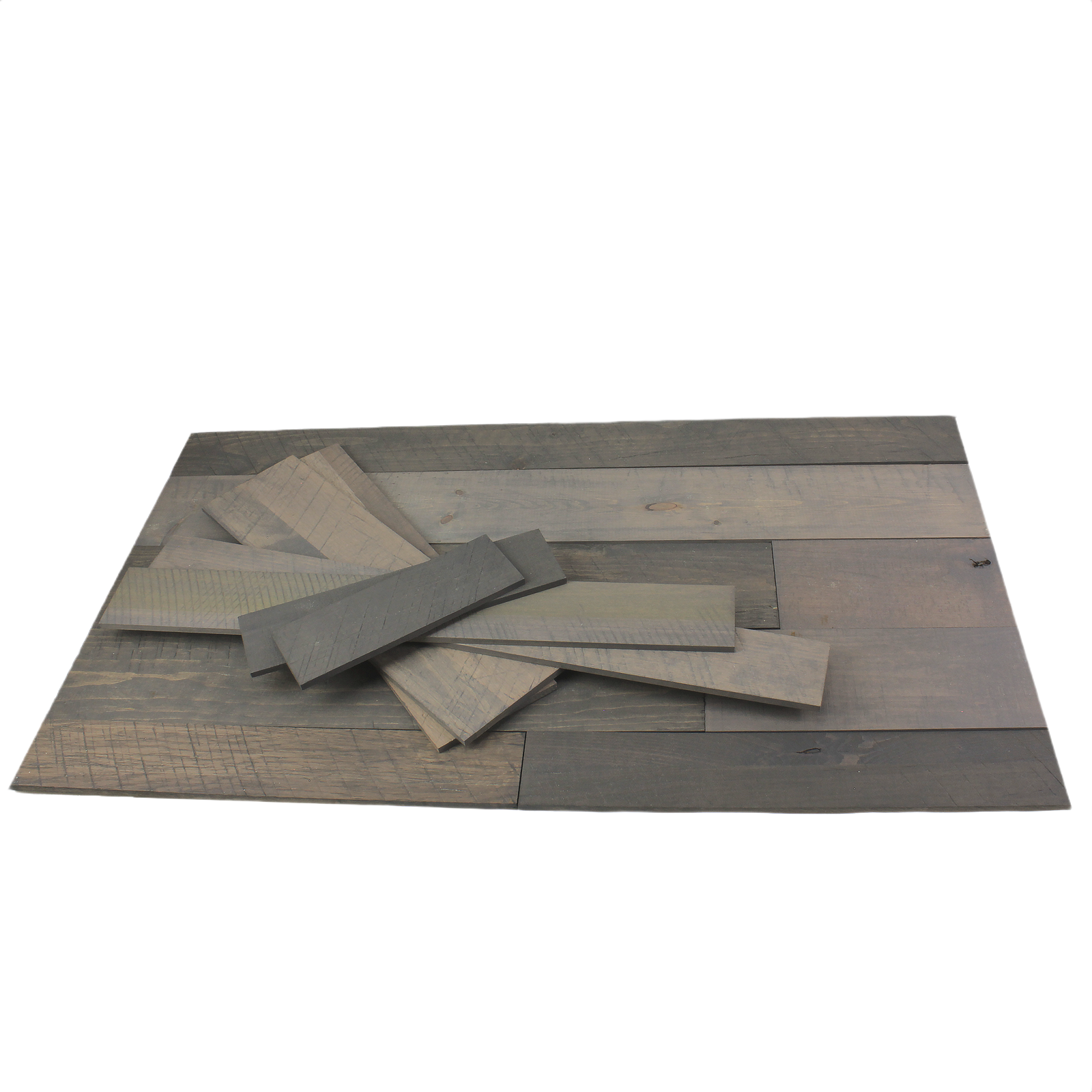 Stack of varied gray textured wood planks for interior wall finishes in lumber and building materials under $100