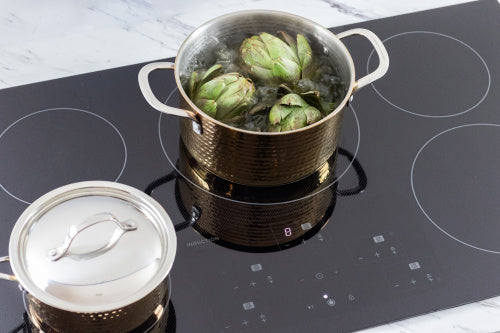 36-inch European black mirror induction cooktop with five zones and digital touch controls for kitchen use