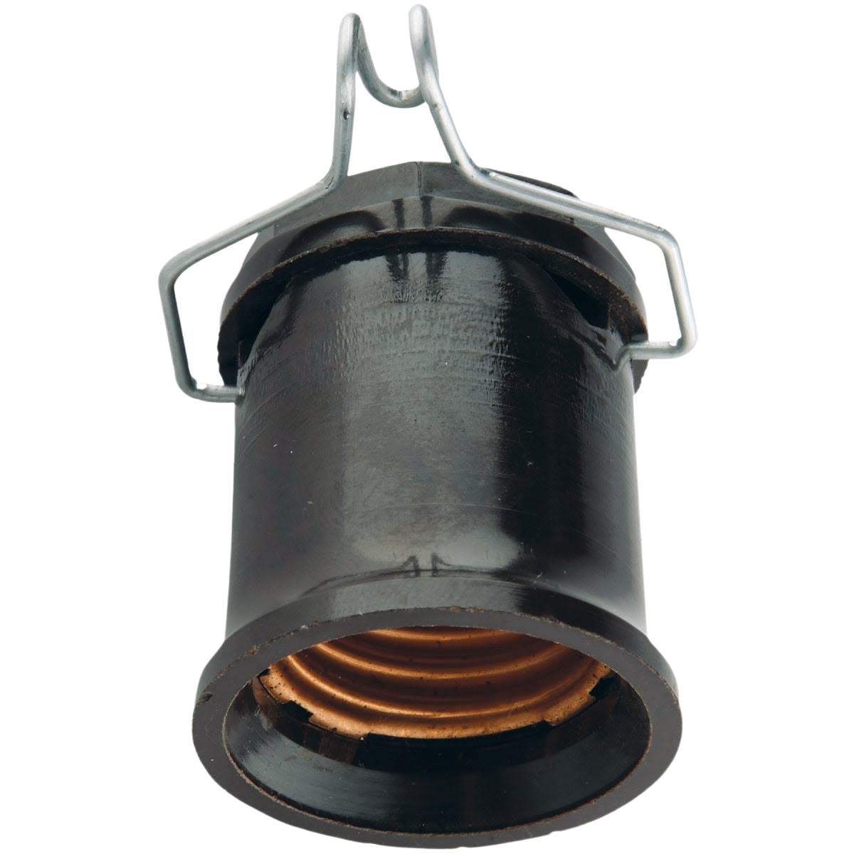 Black cylindrical outdoor pin socket with metal clips for secure electrical connections in home improvement tasks