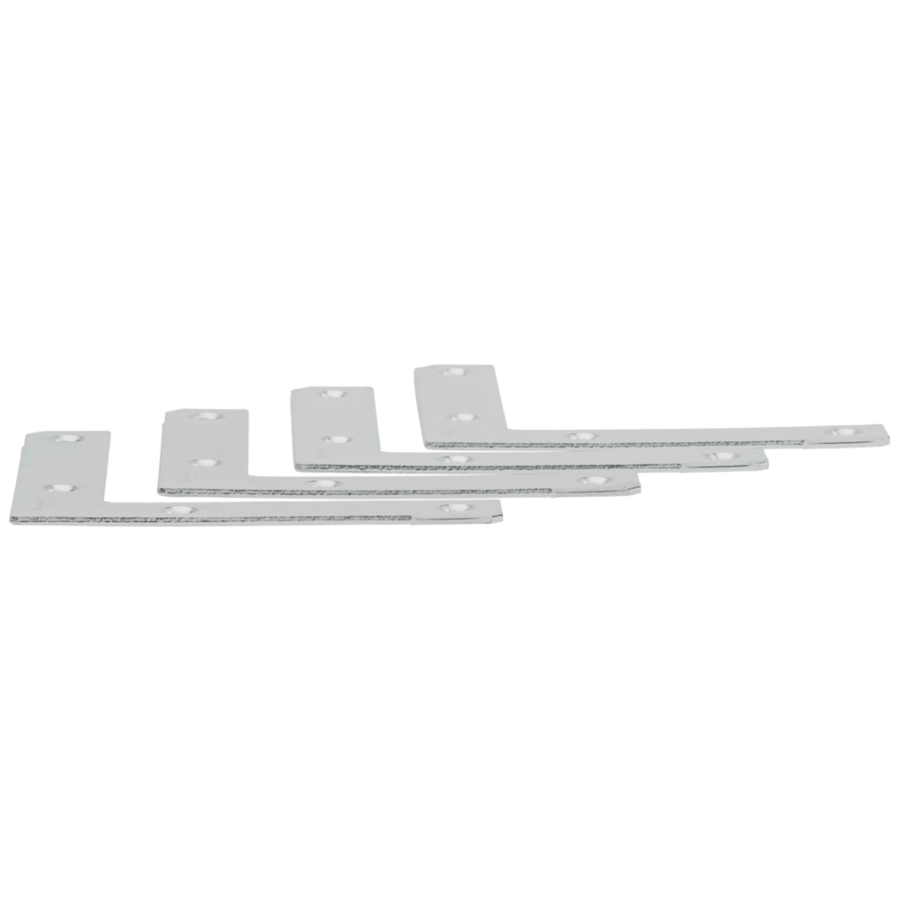 Set of four zinc flat corner irons with pre-drilled holes for reinforcing wood or metal in building hardware projects under $50