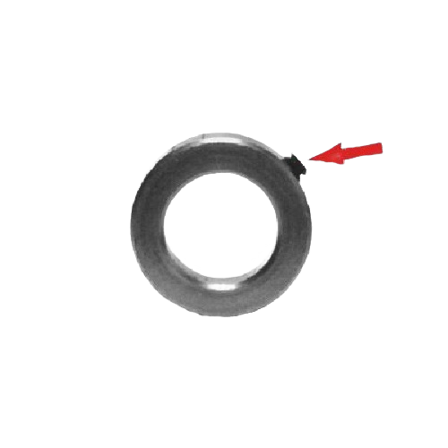 Metal bearing lock collar with replacement set screw indicated by red arrow for tool accessories and power tool use