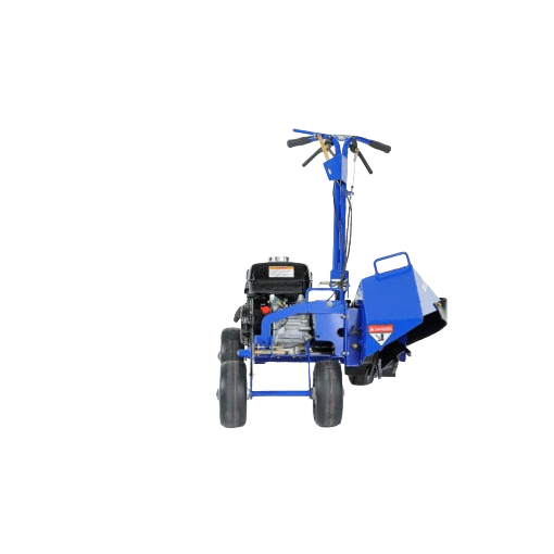 Blue landscape edger with adjustable depth control, wheels, and ergonomic handles, designed for precise lawn and garden edging in rental equipment at Hartville Hardware.