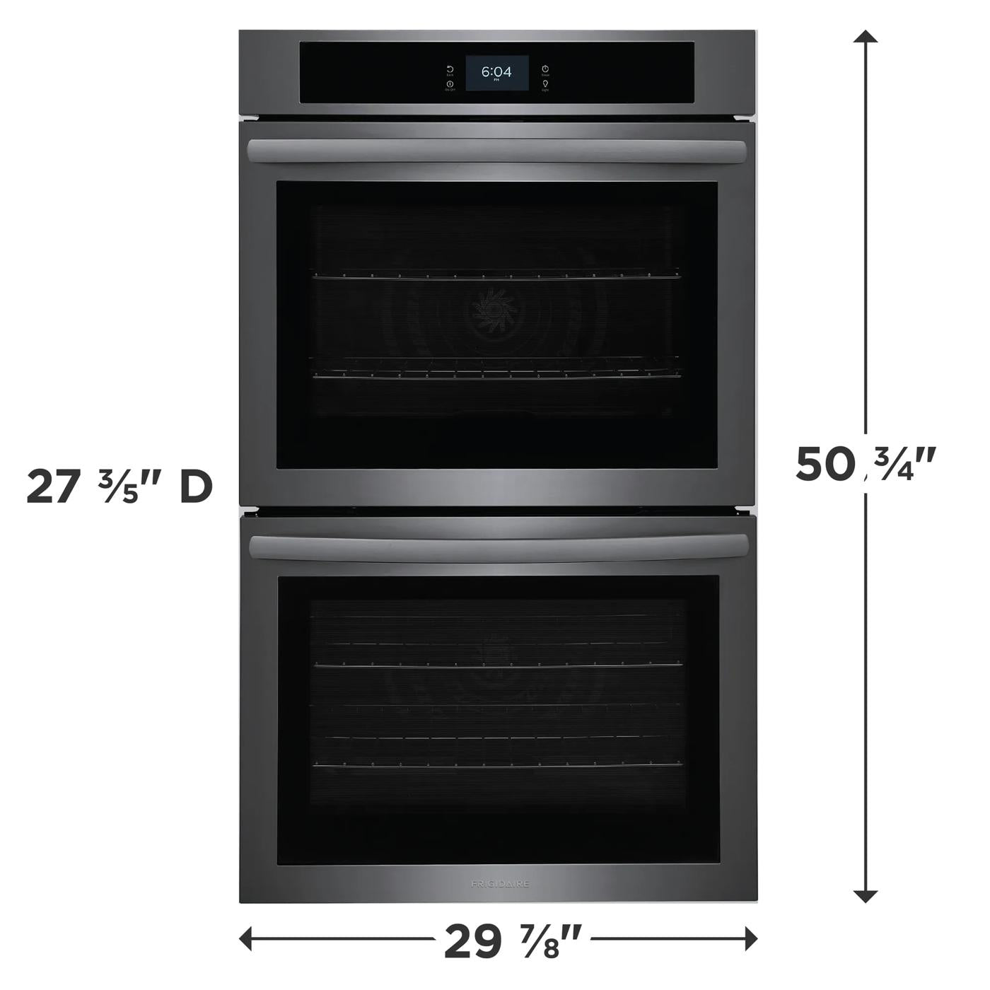 Double electric wall oven in black stainless steel with fan convection and digital control for kitchen appliances collection