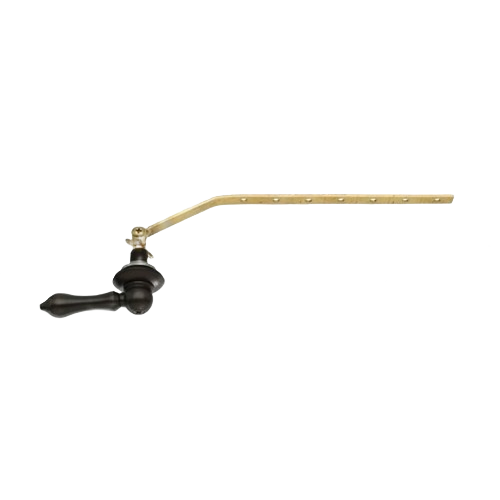 Decorative toilet handle with oil rubbed bronze finish and adjustable brass mounting arm for home improvement use