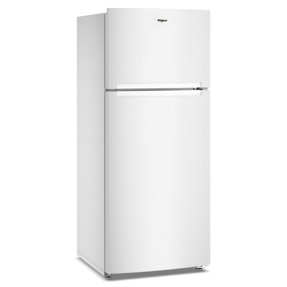 White Whirlpool top freezer refrigerator featuring a simple design with horizontal handles, part of Refrigerators and Kitchen & Kitchenware at Hartville Hardware.