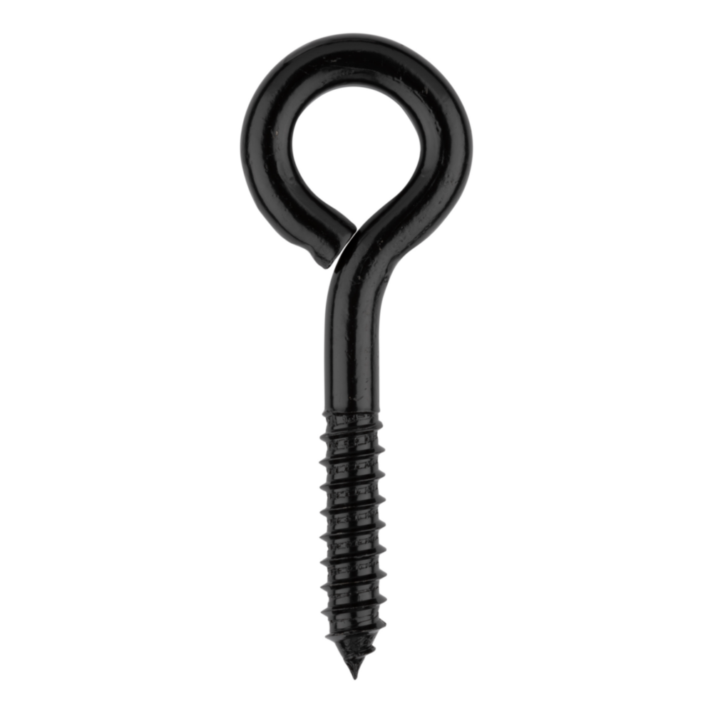 Black Storm Shine screw eye with threaded lag shaft for secure fastening in hardware and fasteners under $50 collections