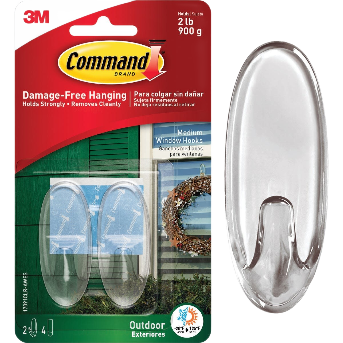 Command Outdoor Medium Clear Window Hooks with Clear Strips 17091CLR-AW Command Outdoor Medium Clear Window Hooks with Clear Strips 17091CLR-AW