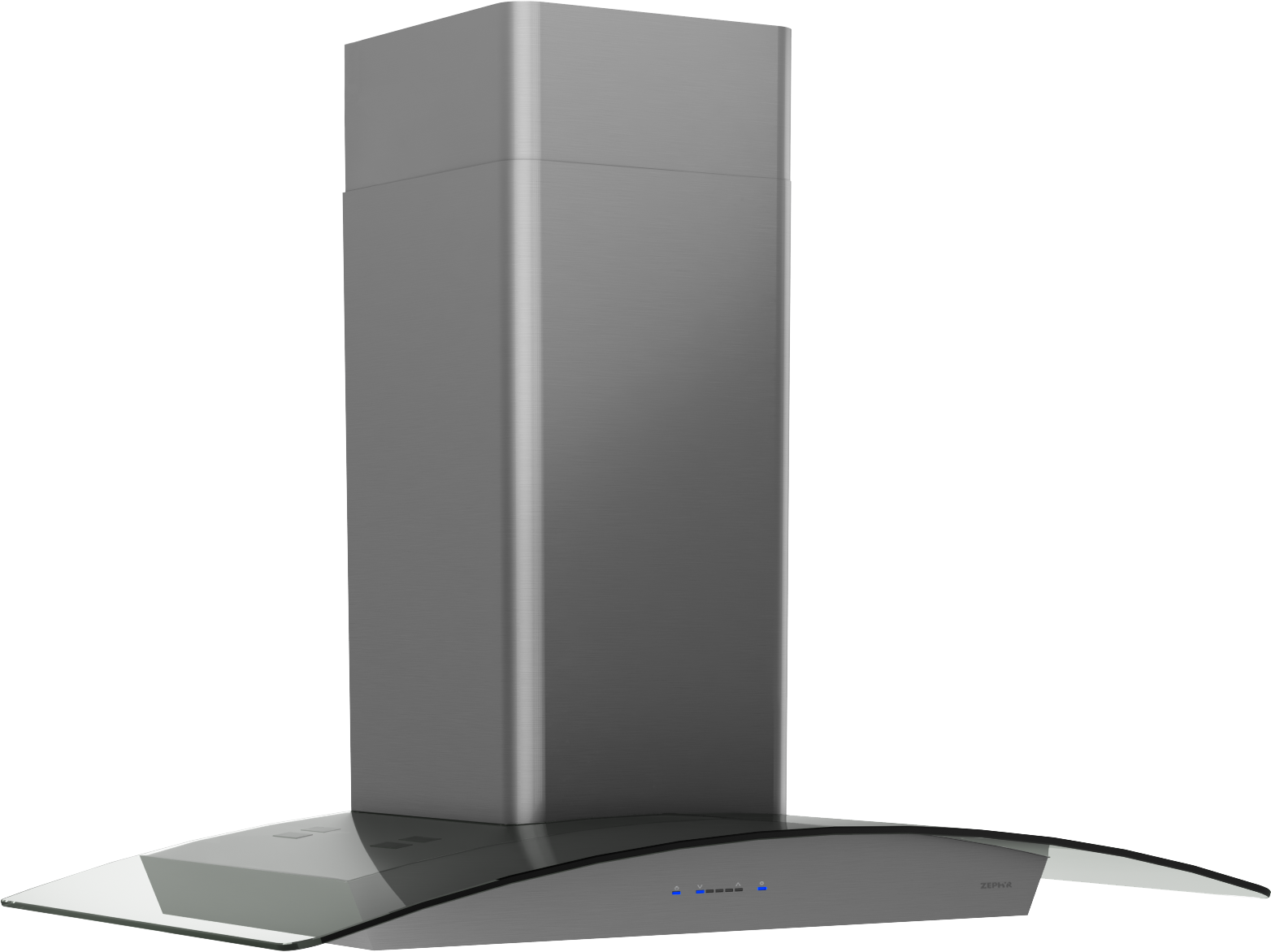Stainless steel chimney hood with curved glass canopy and LED controls from range hoods and kitchen appliances collection