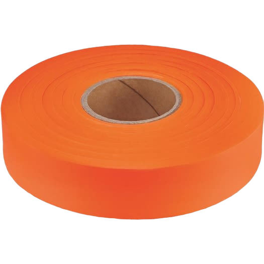 Roll of bright orange flagging tape used for marking and safety purposes in outdoor and home improvement projects