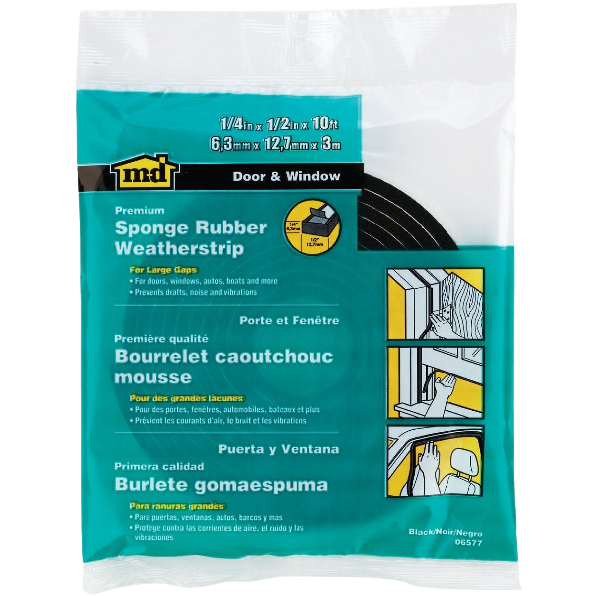 Black sponge rubber weatherstrip tape for doors and windows, ideal for home improvement in Hardware collections under $50
