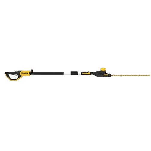 Lightweight yellow and black cordless pole hedge trimmer designed for efficient outdoor trimming and home improvement tasks