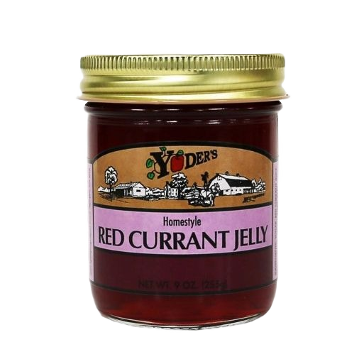 Glass jar of homestyle red currant jelly with gold lid in jams and jellies under $50 food and beverage collections