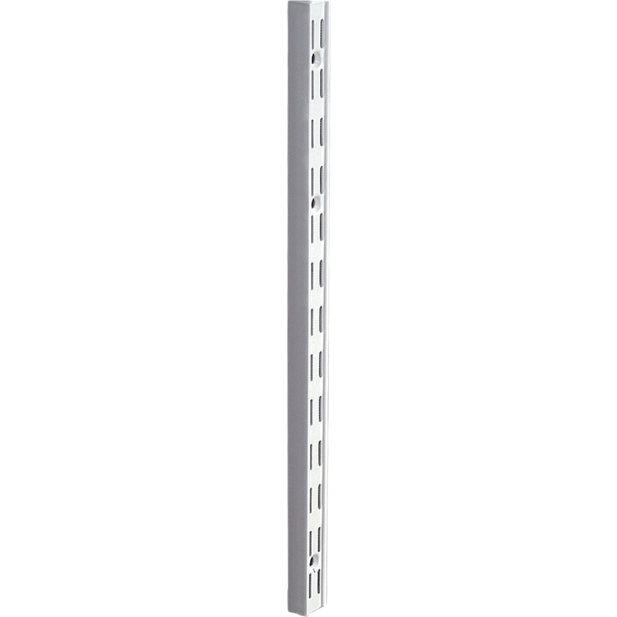 Titanium-finished vertical shelving standard with multiple slots for adjustable shelf placement in home improvement projects