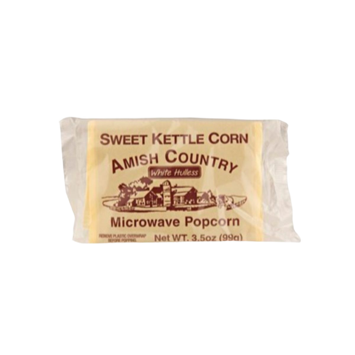 Individual pack of sweet white kettle corn microwave popcorn from Amish Country, featured in Chips & Snacks under $25 collections