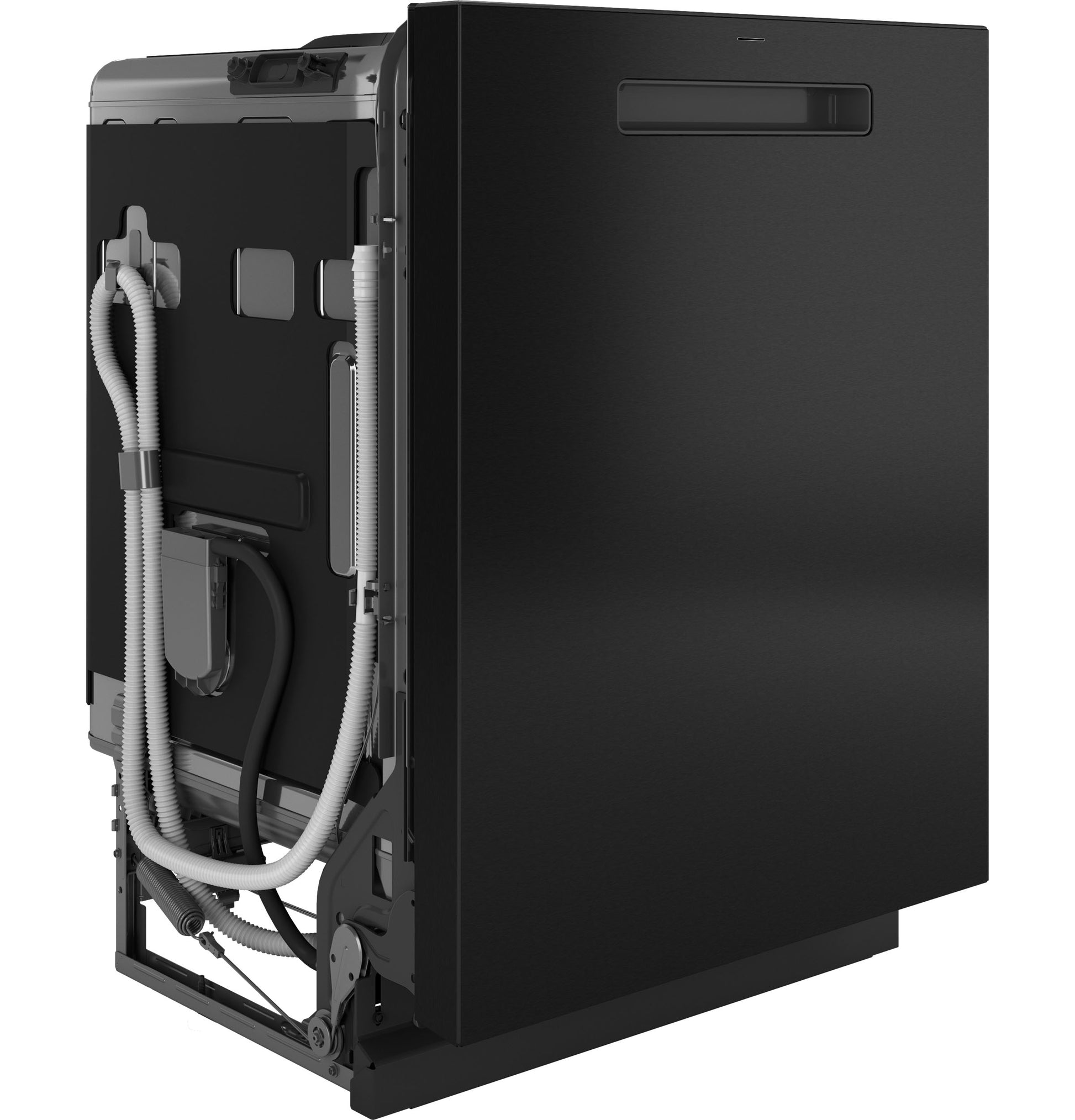Black built-in dishwasher with exposed rear plumbing and sleek modern door in Kitchen & Appliances collections