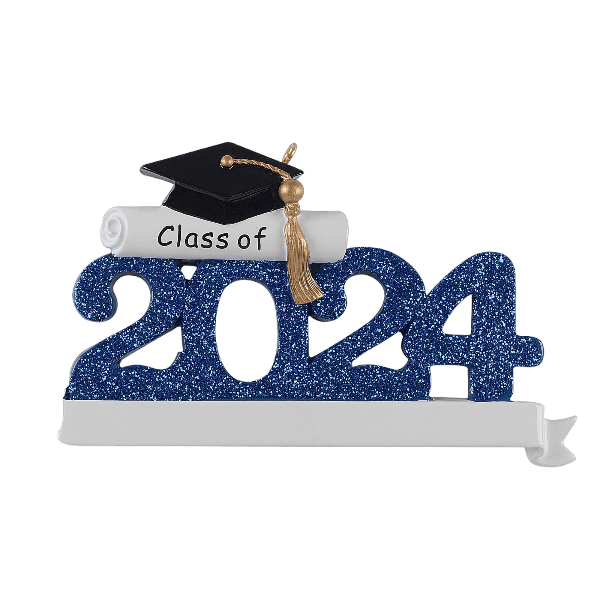 Blue glitter "2024" ornament with graduation cap and diploma for Christmas Ornaments & Tree Decorations collection under $50