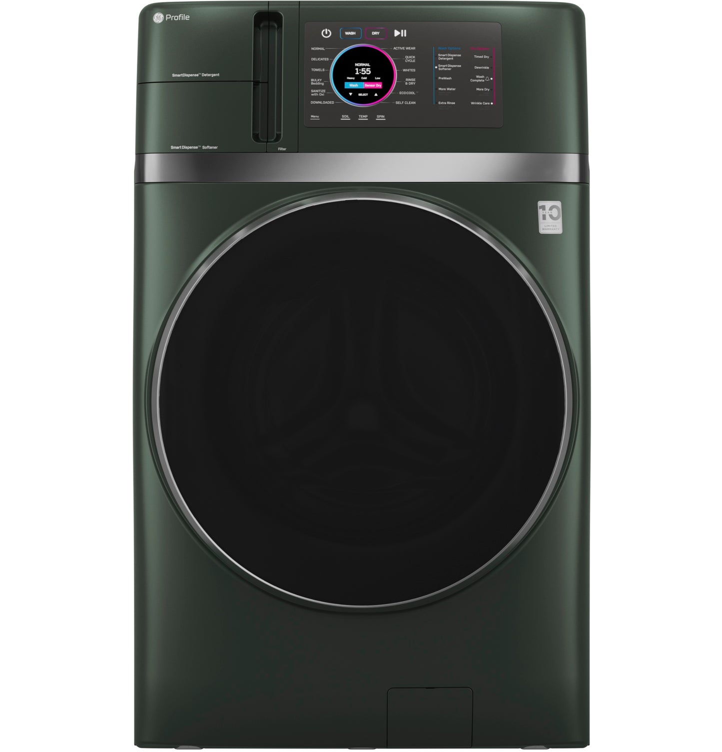 Dark green front-load washer dryer combo with touchscreen control panel from Washer/Dryer Combos collection