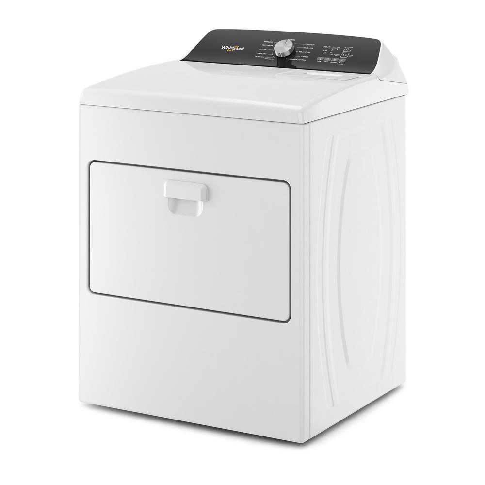 White top load electric dryer with black control panel and single knob for Dryers and Appliances collections