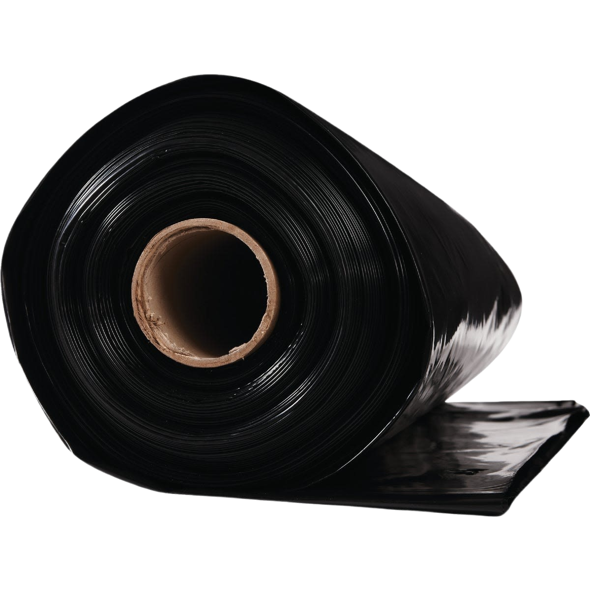 Roll of glossy black polyethylene plastic sheeting ideal for home improvement and construction applications