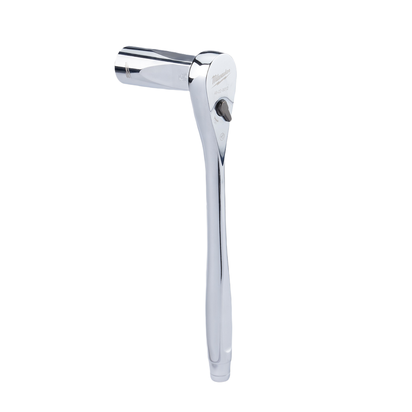 Chrome-finished 1/2" drive ratchet wrench designed for precision tool use in Milwaukee hand tools and woodworking collections