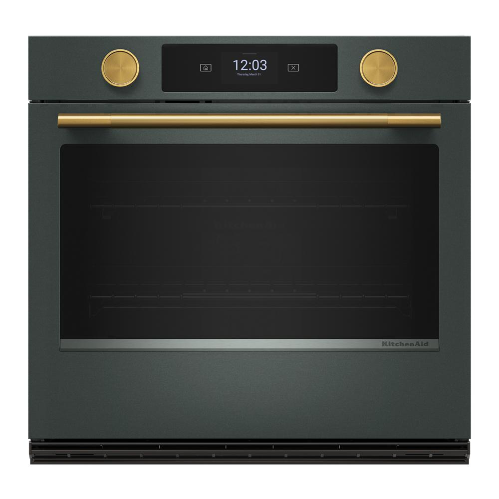 30-inch smart electric wall oven in juniper with gold-tone handle and knobs, LED touchscreen from KitchenAid Appliances collection