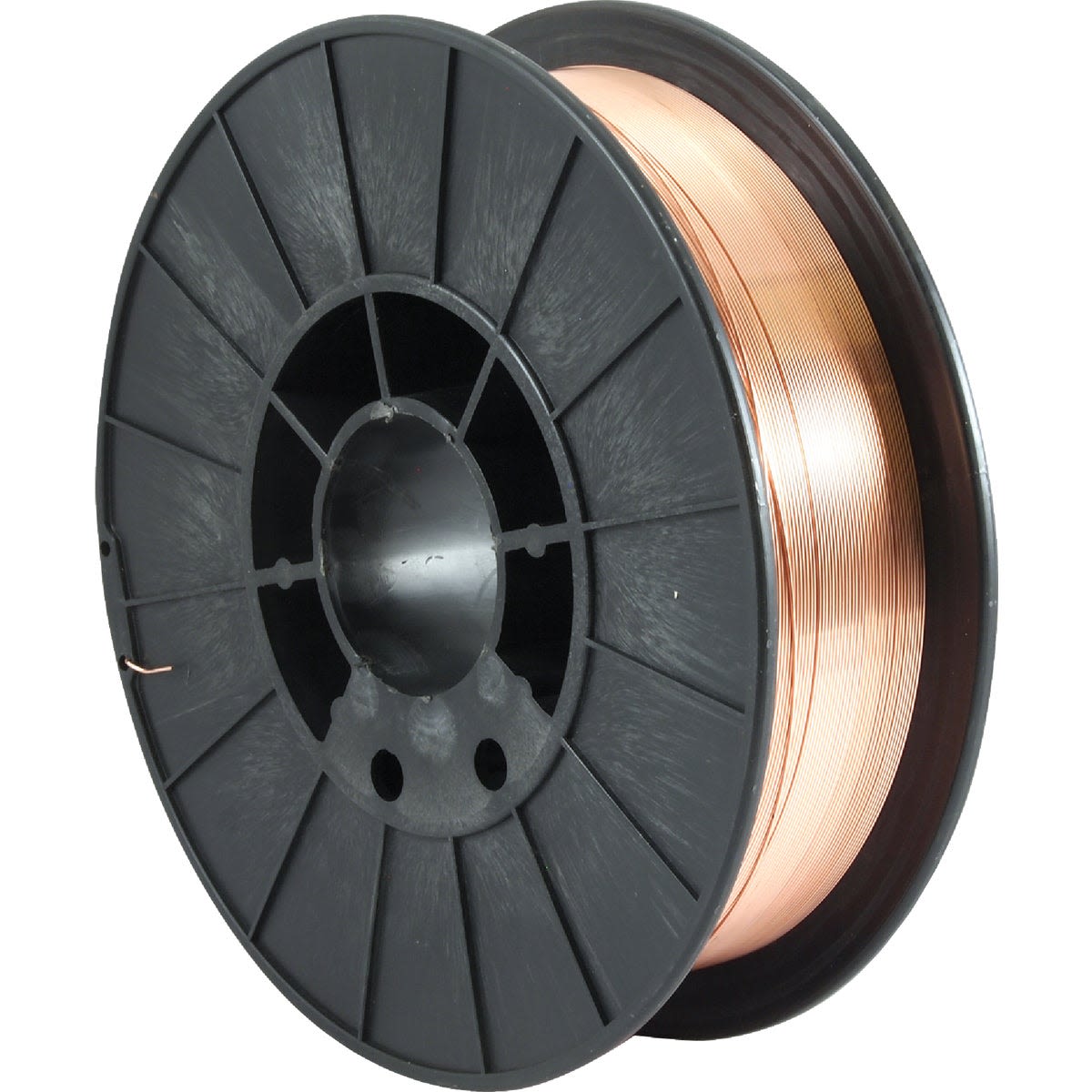 Spool of copper-colored mild steel welding wire wound on a black plastic reel for home improvement tasks