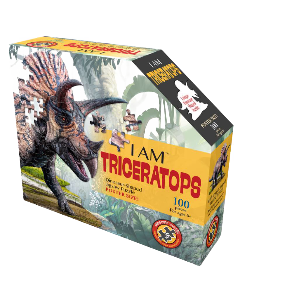Dinosaur-shaped 100-piece jigsaw puzzle featuring a triceratops, part of toys and puzzles under $50 collection