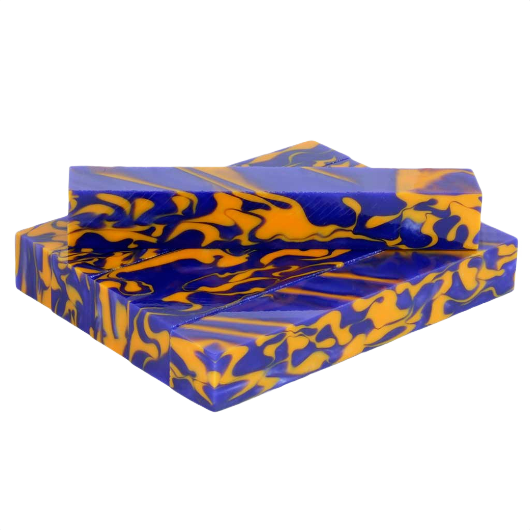 Colorful blue and orange acrylic pen blanks with swirling patterns for woodworking tools and accessories under $50 collection