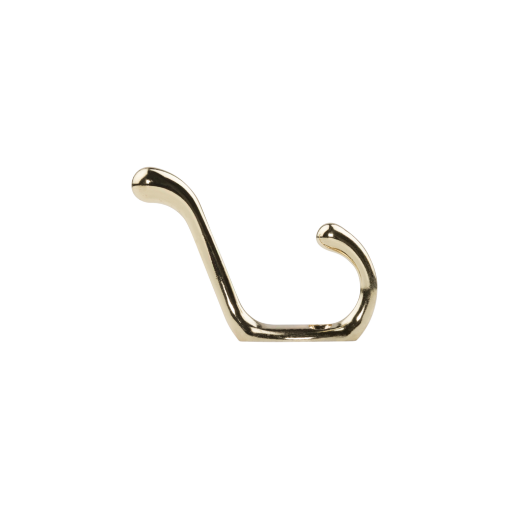 Bright brass wardrobe hook with heavy-duty die-cast zinc construction for closet organization and home improvement projects