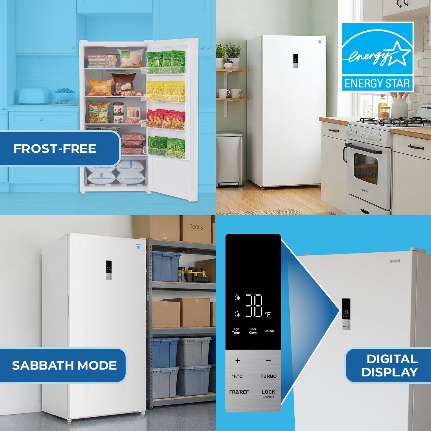 Avanti MaxxSpace Garage-Ready 17 cu. ft. Convertible Upright Freezer - White
