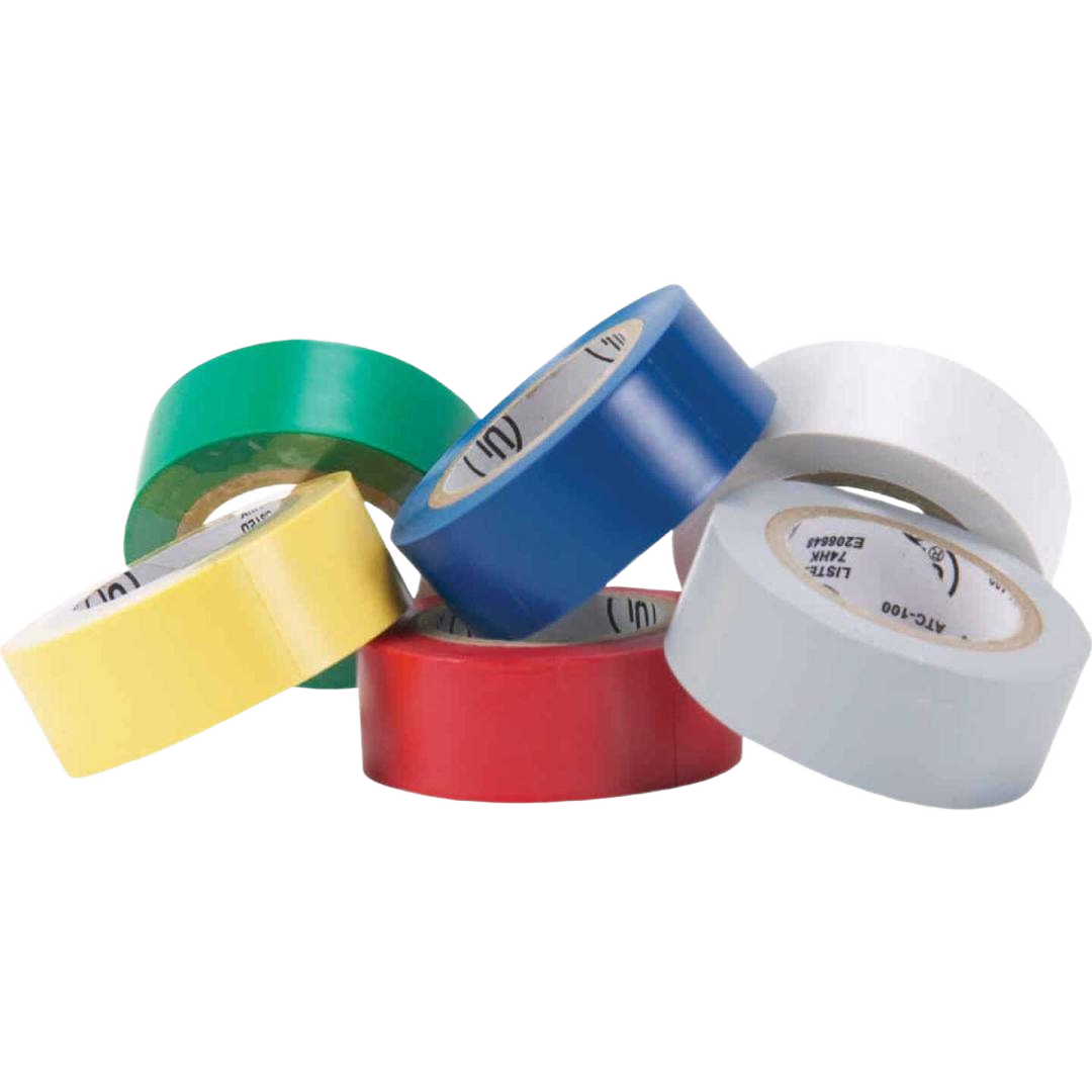 Six rolls of assorted color vinyl electrical tape for general use in electrical tools and home improvement collections