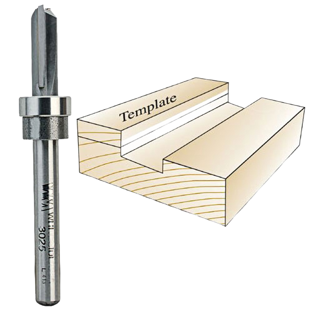 Steel template router bit with oversized bearing for precise woodworking in tool accessories and power tool collections under $50