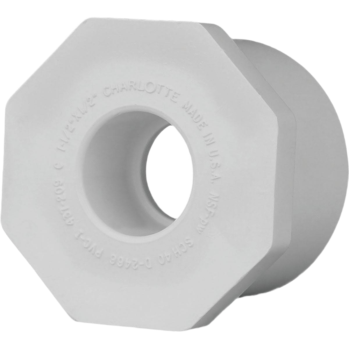 White PVC slip bushing reducer for plumbing transitions in Pipes & Fittings and Home Improvement collections under $50