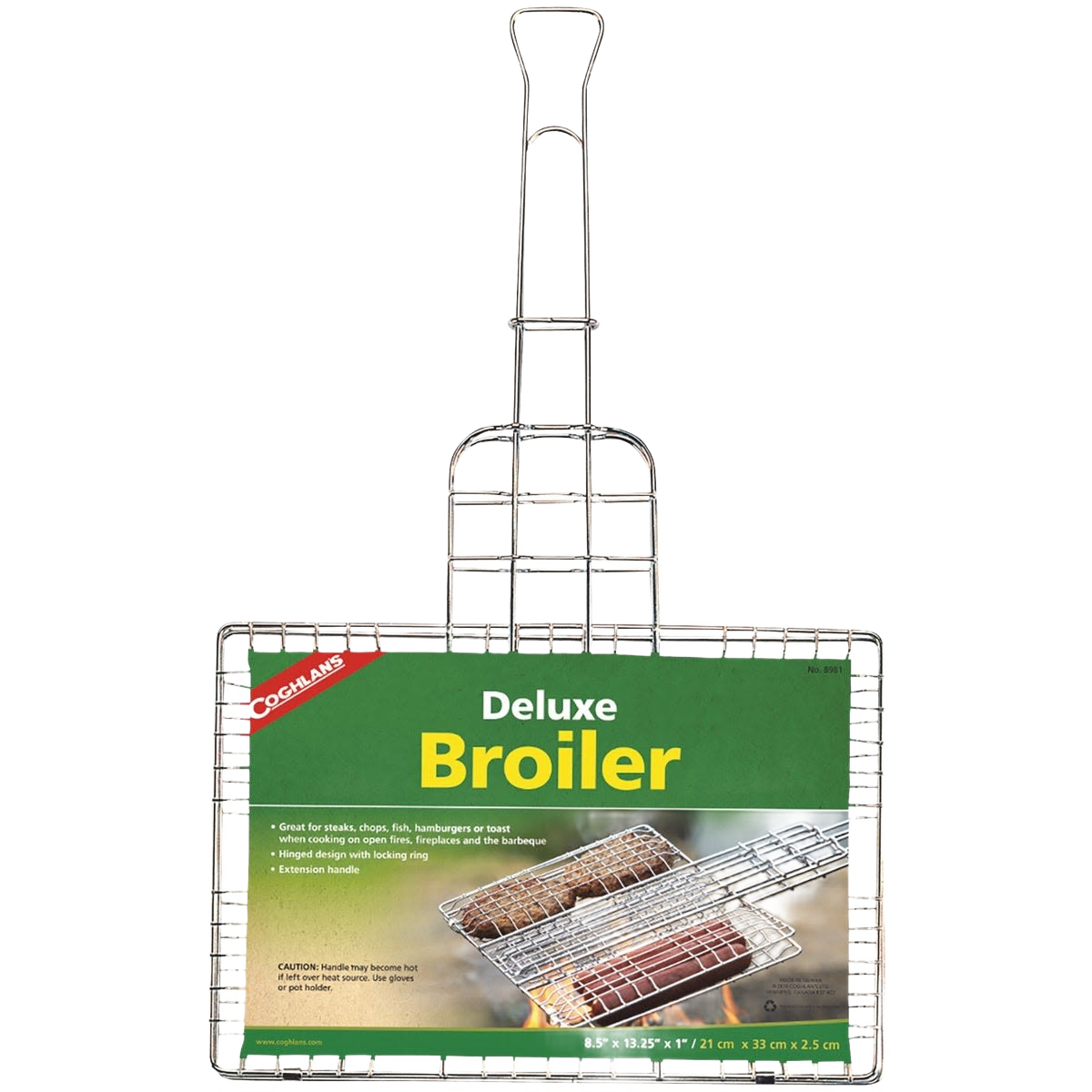 Chrome-plated 6-section hamburger grill basket with locking handle for grilling in outdoor living and grill accessories collections