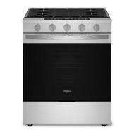 Stainless steel 30-inch smart slide-in gas range with five burners and digital controls from kitchen appliances collection