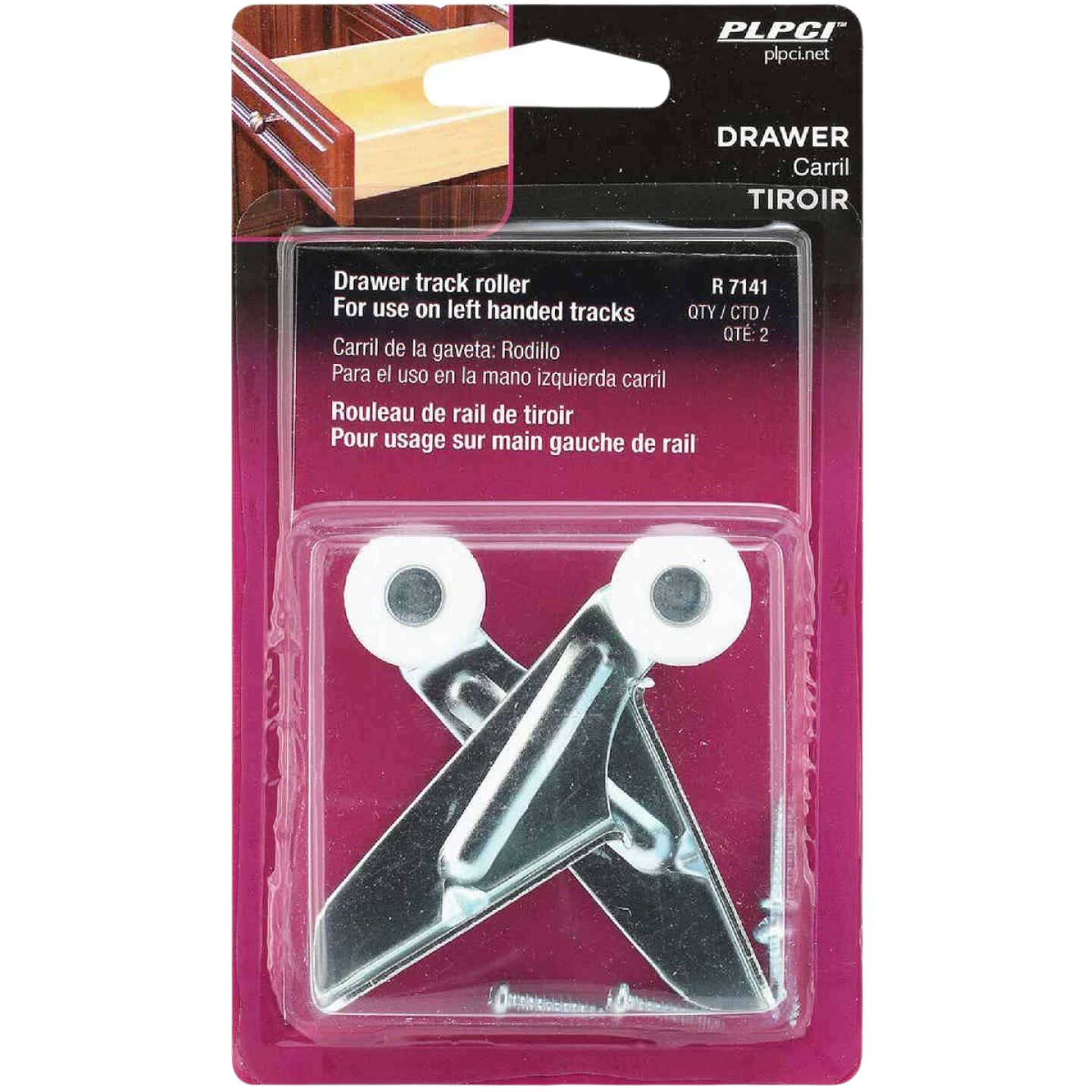 Two metal drawer track rollers with white nylon wheels for left-handed tracks in Cabinet & Furniture Hardware collections under $50
